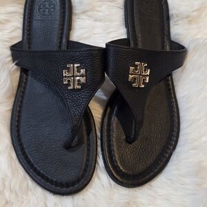 Tory Burch Black Sandals with Gold Logo